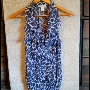 Gray and white animal print short sleeve blouse.